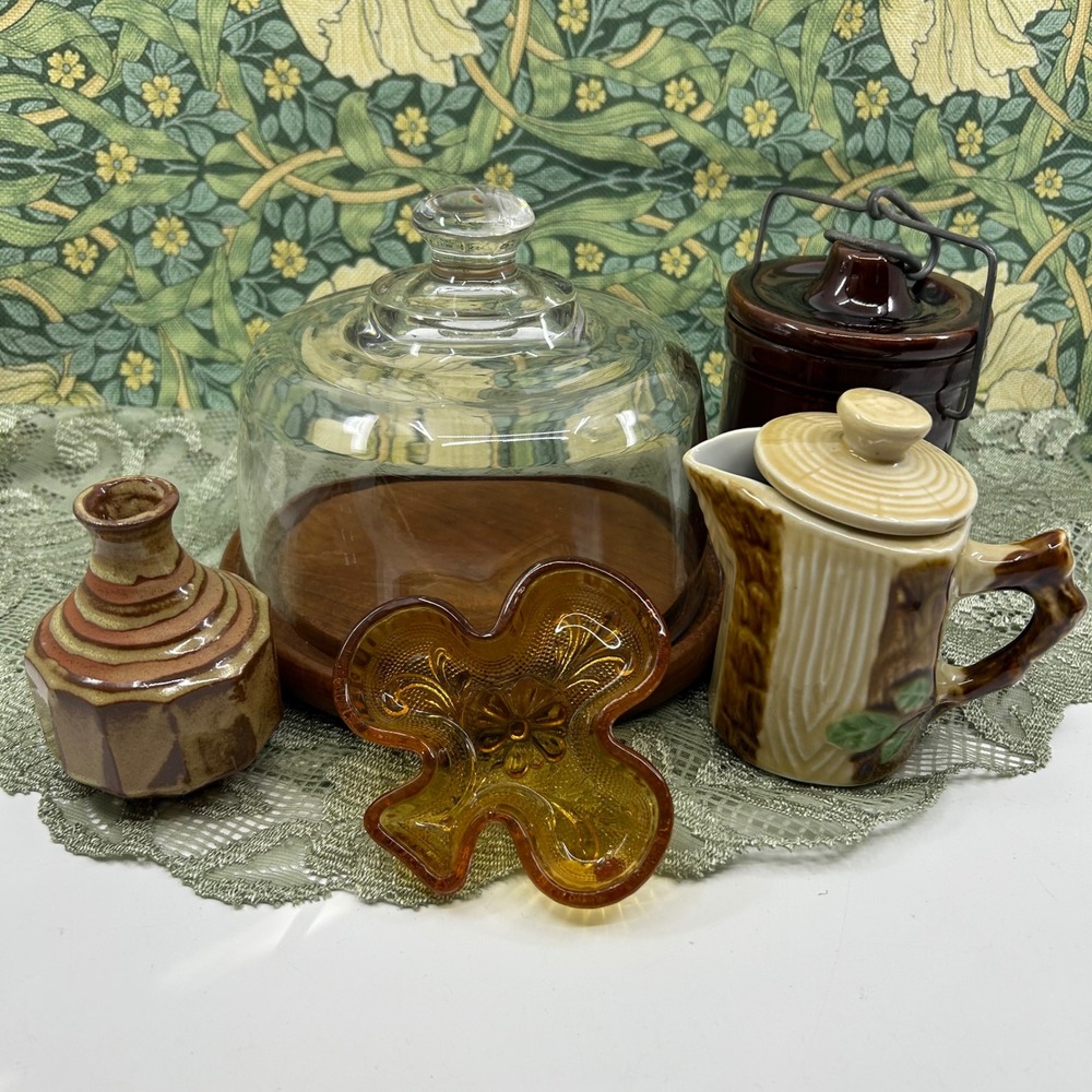 Vintage Home Decor Lot Glass Creamer Vase Kitchen Decor Bundle Cottagecore Boho